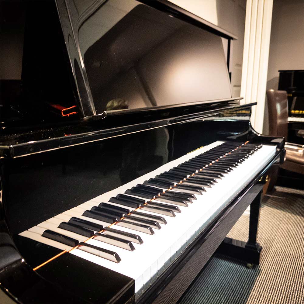 Used Nordheimer XH132 Upright Piano in Polished Ebony Left View