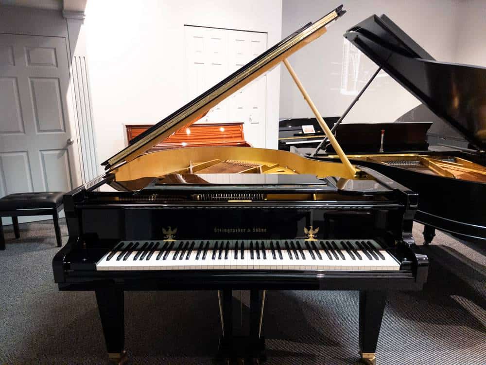 Used Steingraber Opus 168 Grand Piano in Polished Ebony front view keyboards